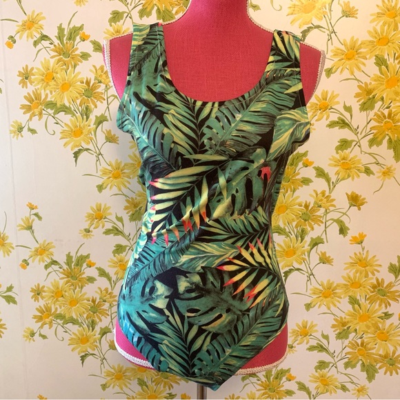 Tropical print sleeveless bodysuit size L - Picture 3 of 12